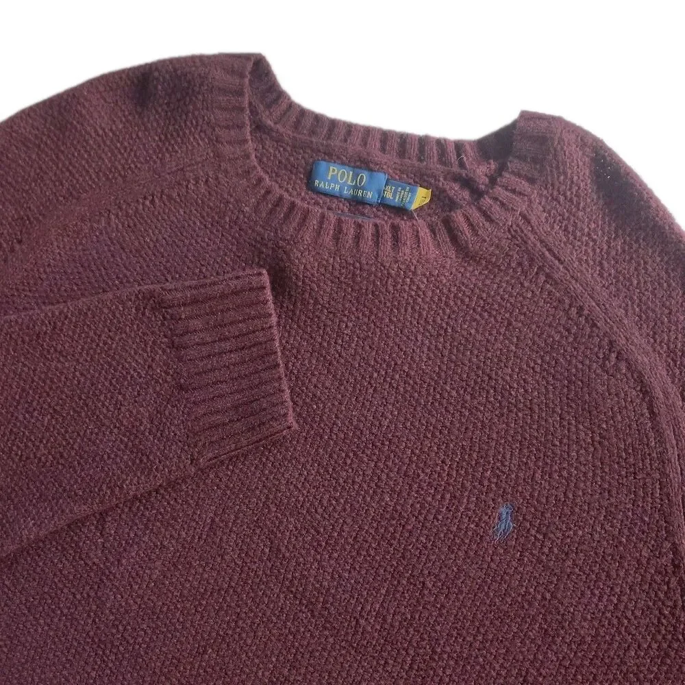 Polo Ralph Lauren Men's 4XL Tall Crewneck Sweater Burgundy Wool Blend NWT $148